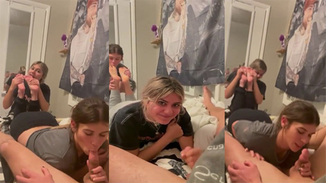 Horny Girl Sucking Friends – Foot while She giving heads to her stud boyfriend